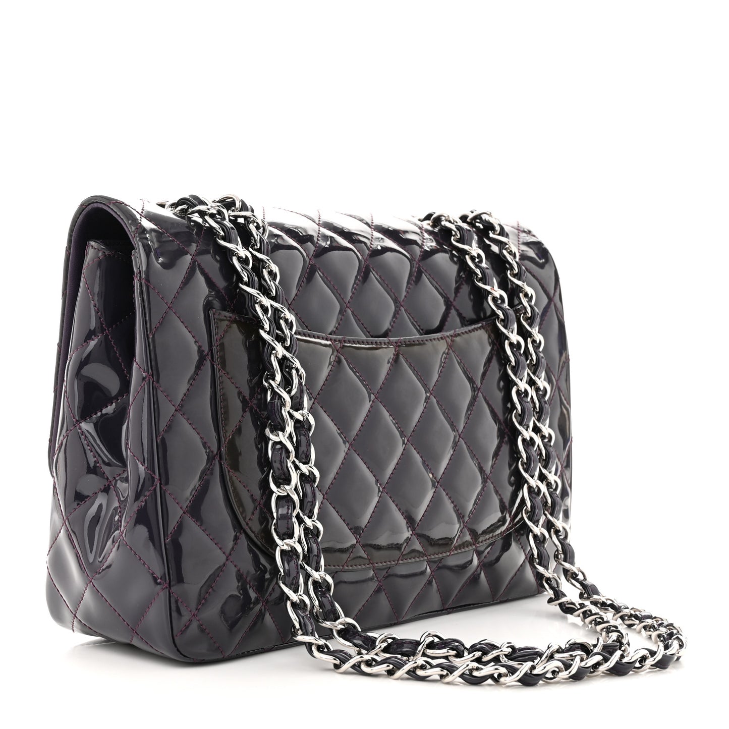 Patent Quilted Jumbo Single Flap Dark Purple