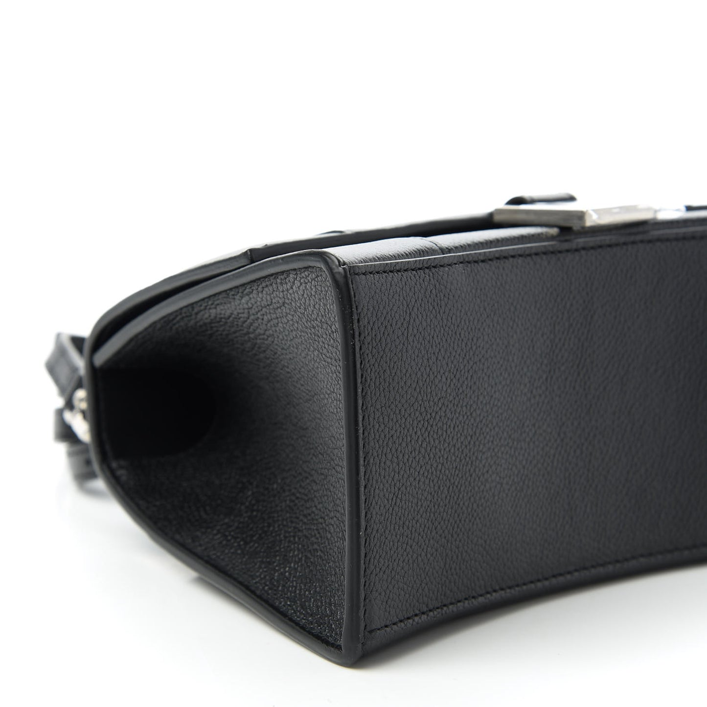 Grained Calfskin Small Hourglass Top Handle Bag Black
