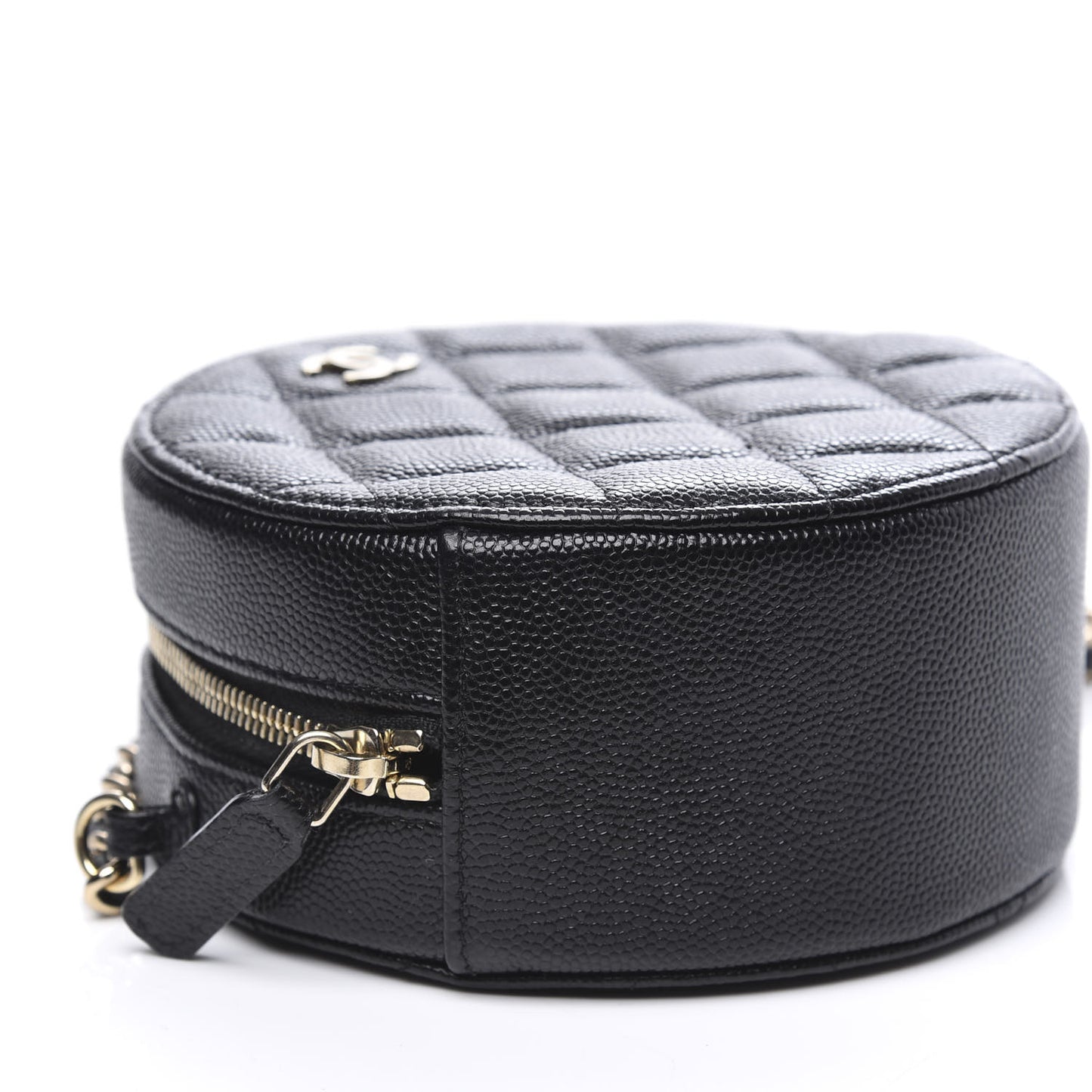 Caviar Quilted Round Clutch With Chain Black