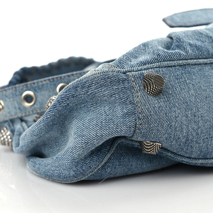Balenciaga Washed Frayed Denim Crystal Small Le Cagole Shoulder Bag Blue 5 of 8