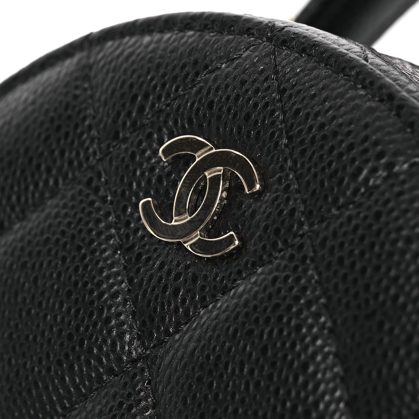 Caviar Quilted Round Top Handle Jewelry Case With Chain Black