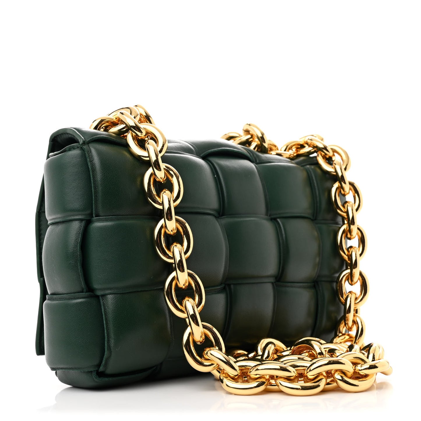 Lambskin Maxi Intreccio Padded Chain Cassette Crossbody Bag Raintree
