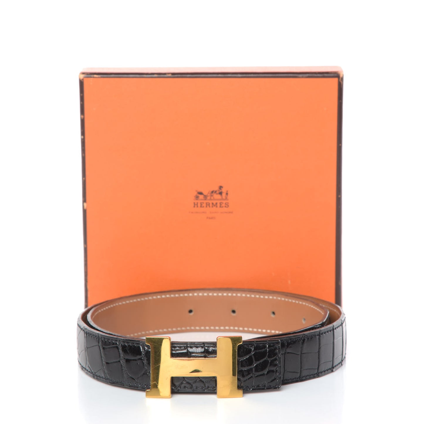 Shiny Porosus Crocodile 32mm Constance Belt 70 Black