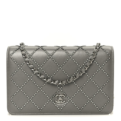Chanel Lambskin Crystal Quilted Wallet On Chain WOC Grey 1 of 12