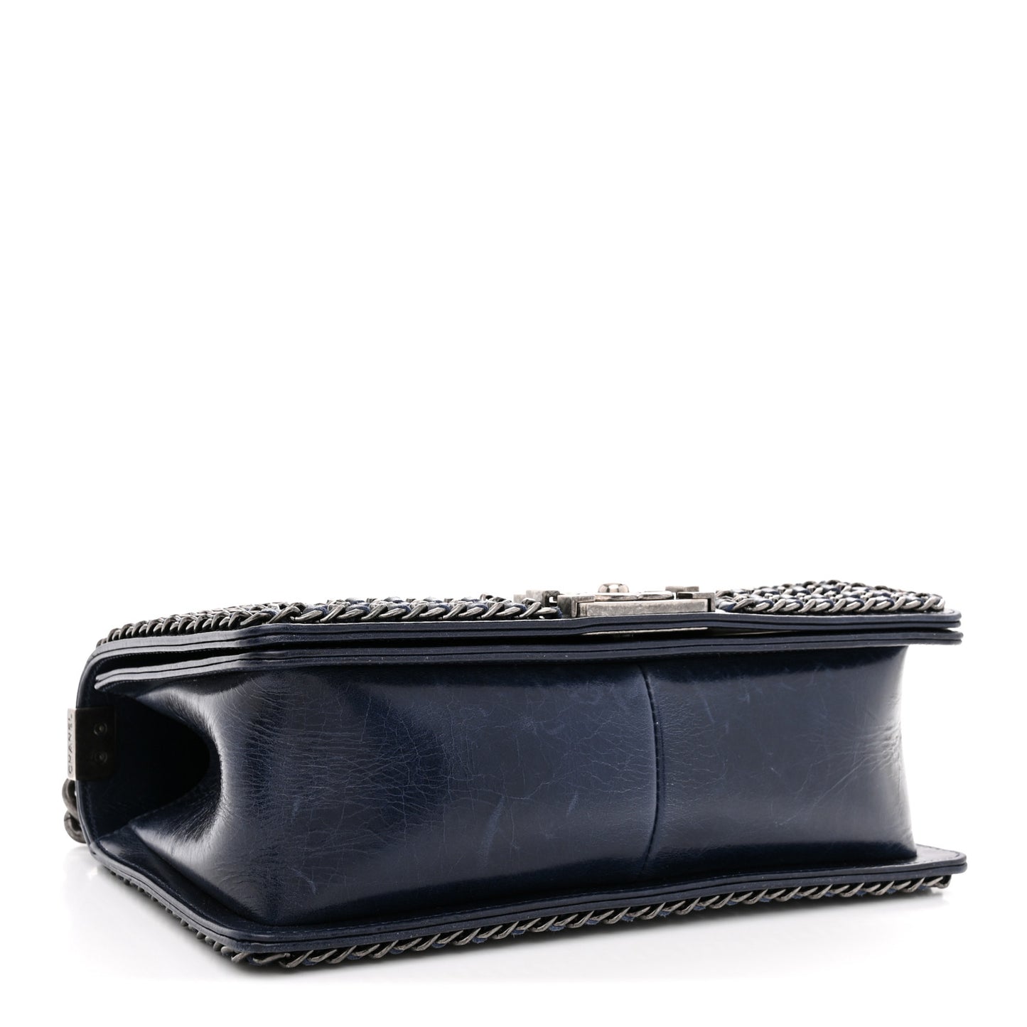 Glazed Calfskin Quilted Medium Boy Chained Flap Blue