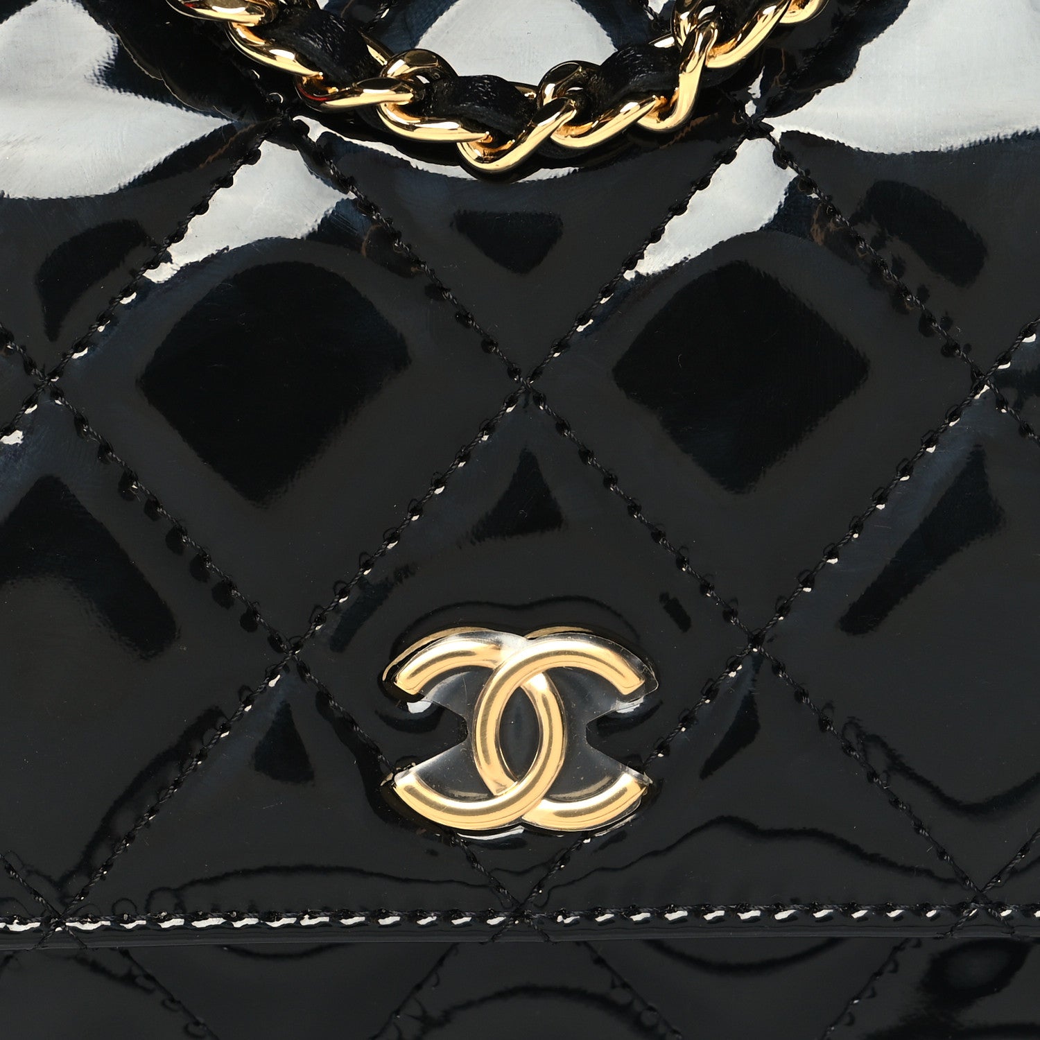 Chanel Patent Quilted Frame Clutch Flap With Chain Black 9 of 11