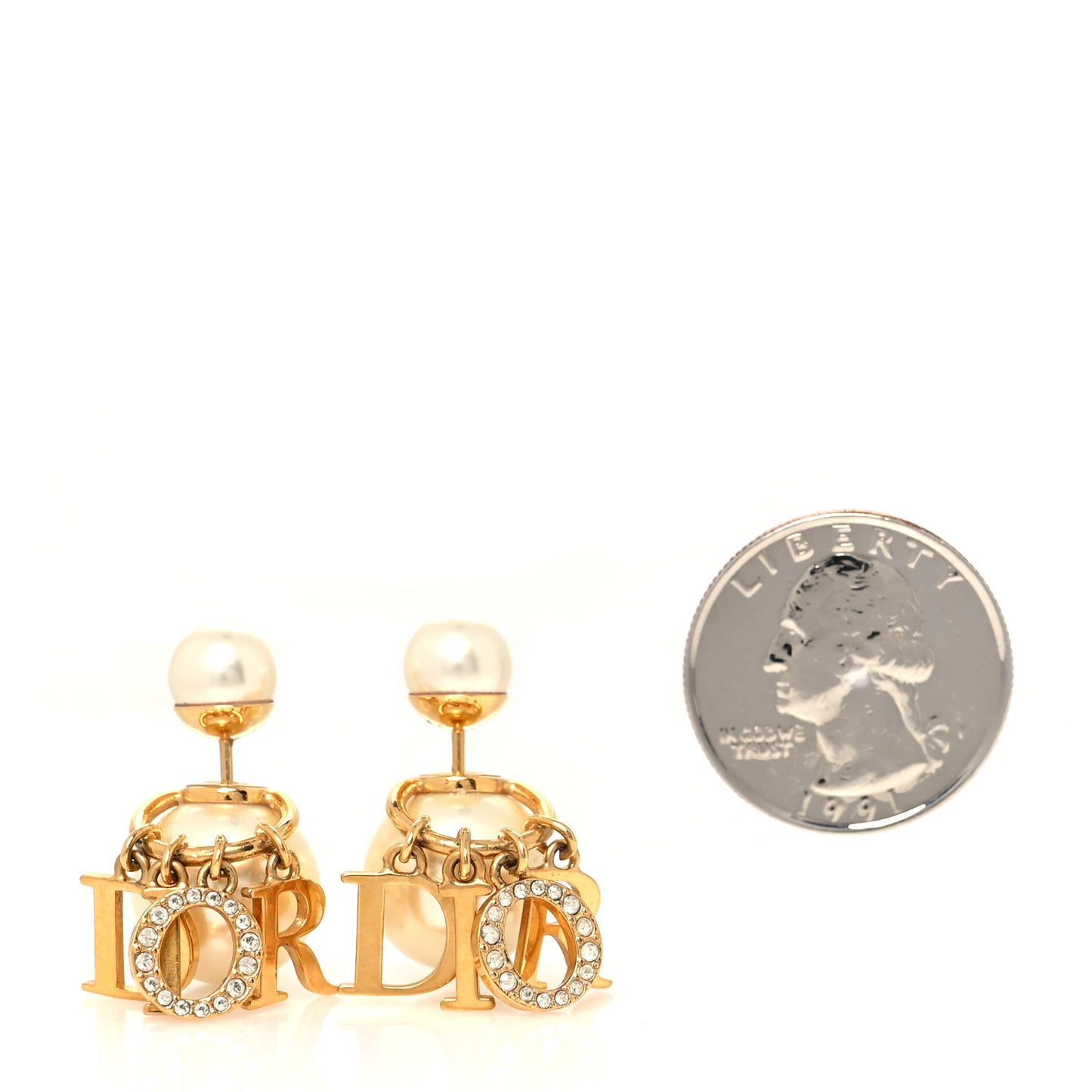 Pearl Crystal Tribal Logo Charms Earrings Gold