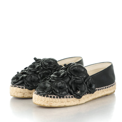 Chanel Lambskin Camellia CC Espadrilles 38 Black 3 of 9
