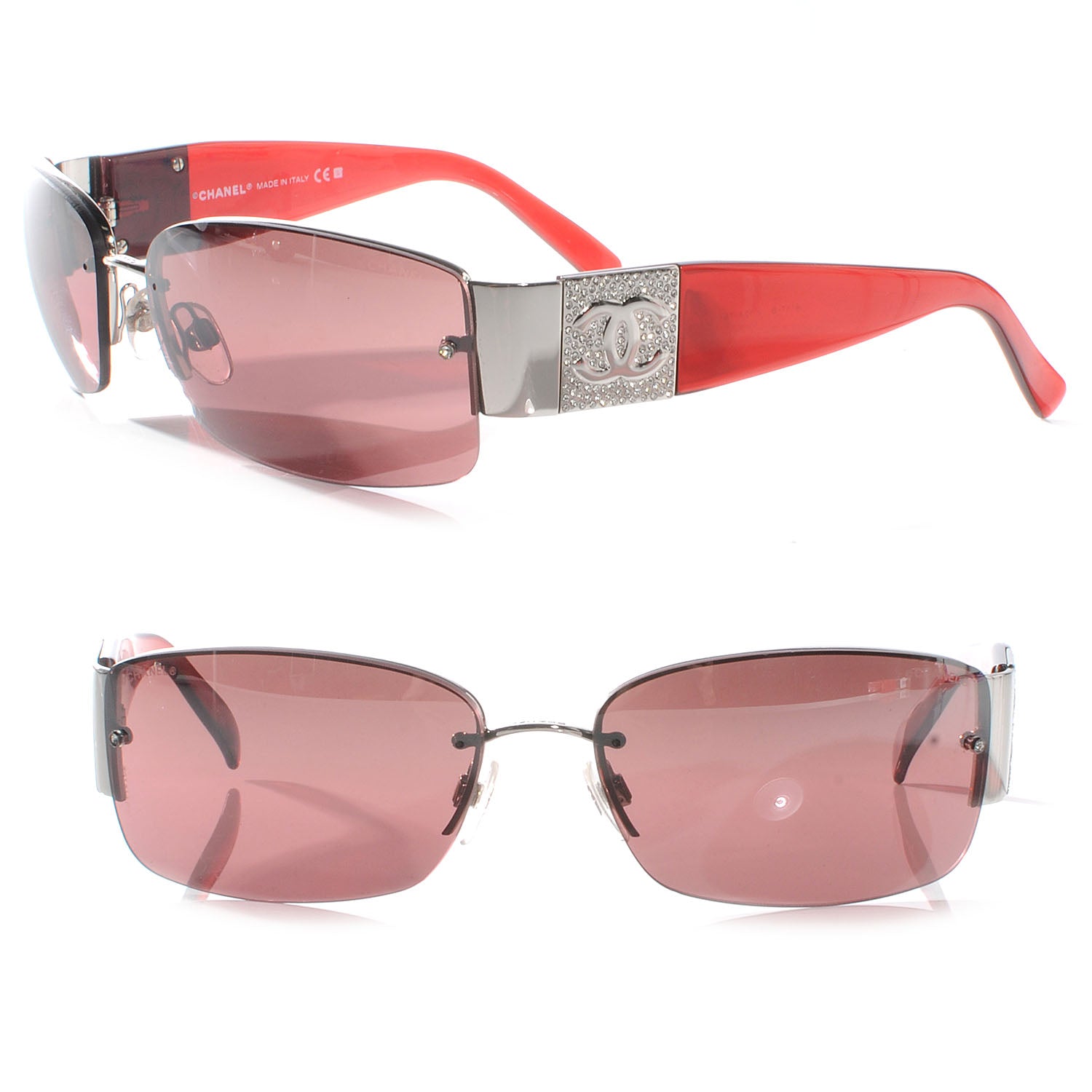 Chanel Crystal CC Logo Sunglasses 4117 B Red 1 of 5