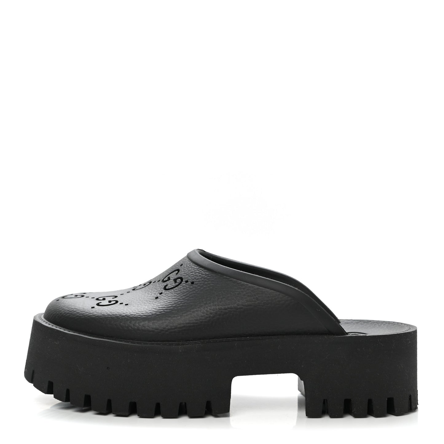 Rubber GG Monogram Perforated Elea Platform 55mm Lug Sole Sandals 38 Black
