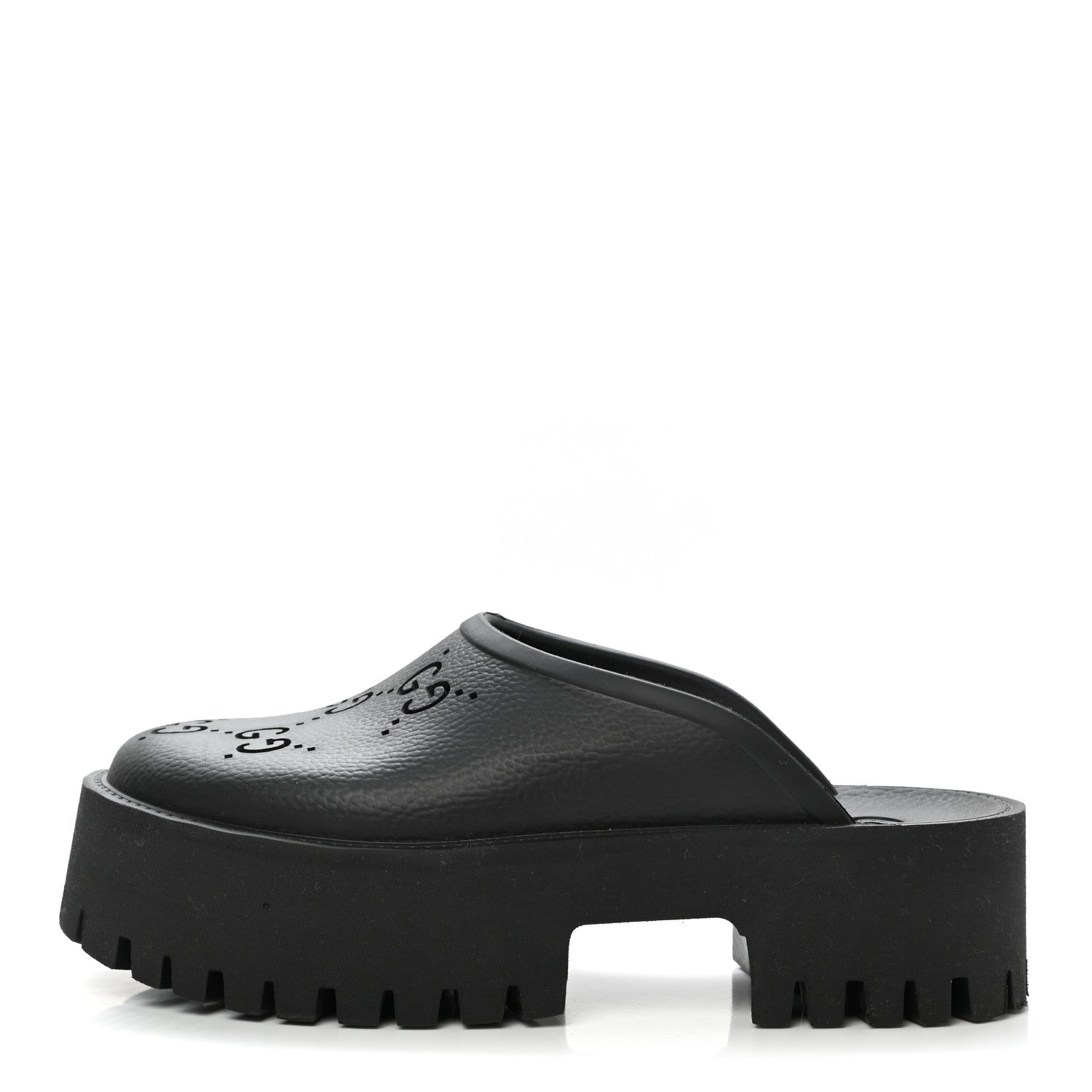 Gucci Rubber GG Monogram Perforated Elea Platform 55mm Lug Sole Sandals 38 Black 1 of 9