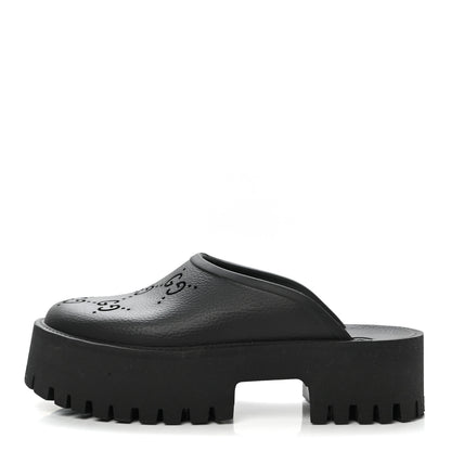 Gucci Rubber GG Monogram Perforated Elea Platform 55mm Lug Sole Sandals 38 Black 1 of 9