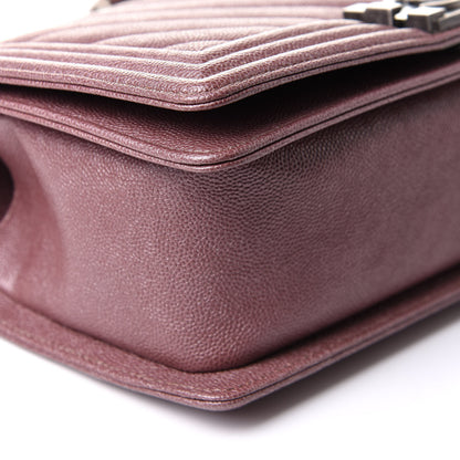 Chanel Metallic Caviar Chevron Quilted Medium Boy Flap Dark Pink 10 of 11