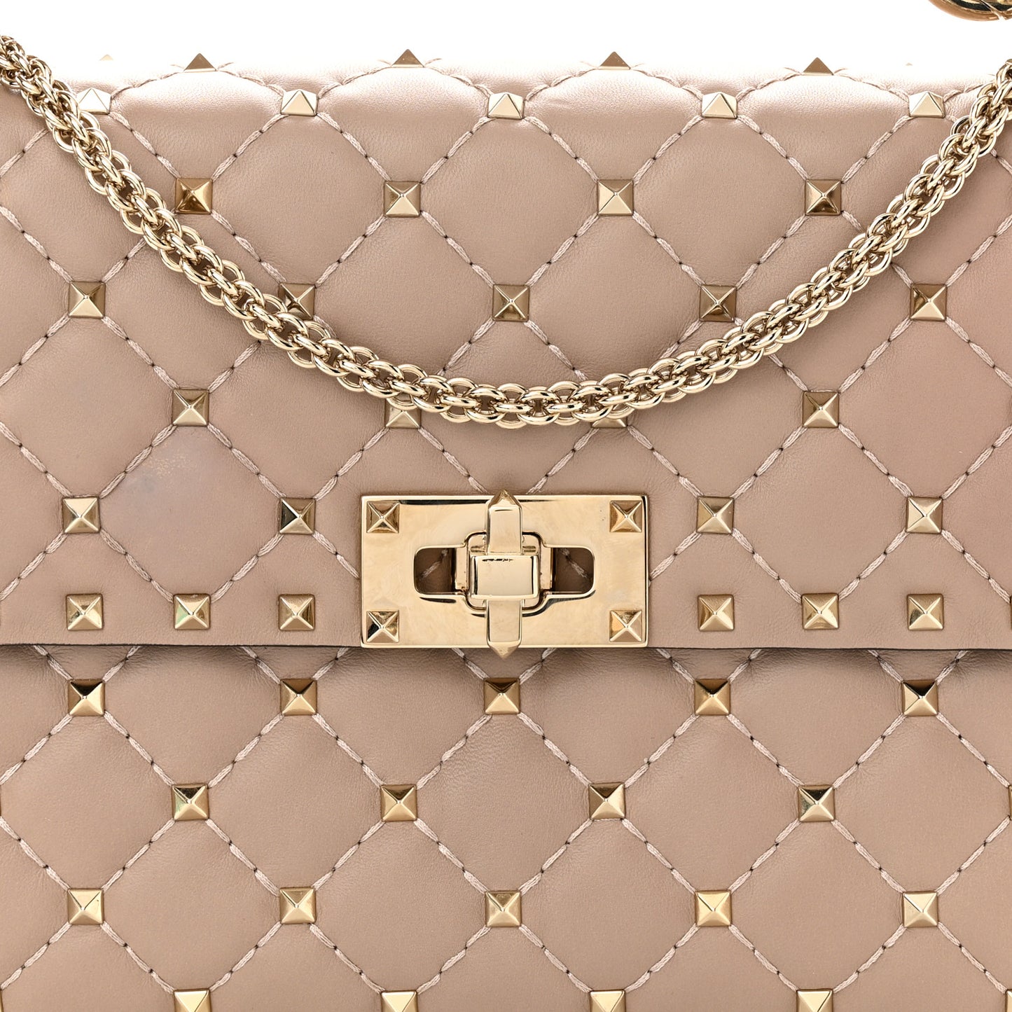 Lambskin Medium Rockstud Spike Shoulder Bag Poudre