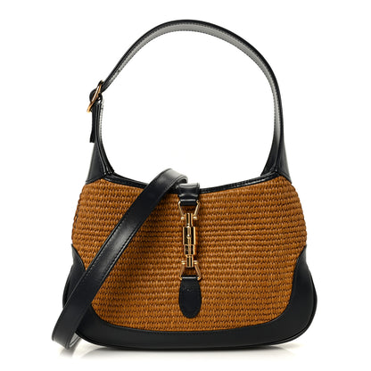 Gucci Straw Lux Boarded Dyana Lux Calfskin Small Jackie 1961 Hobo Natural Blue 1 of 11