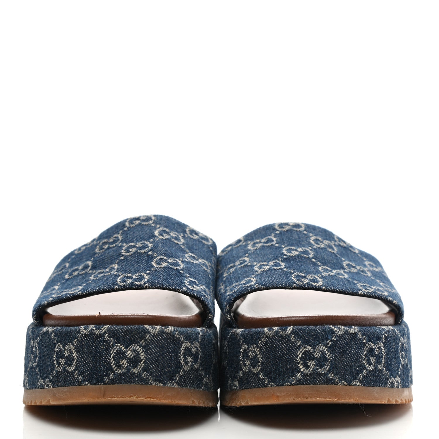 Gucci New Denim GG Monogram Angelina Platform 55mm Slide Sandals 39.5 Blue Tea 2 of 12