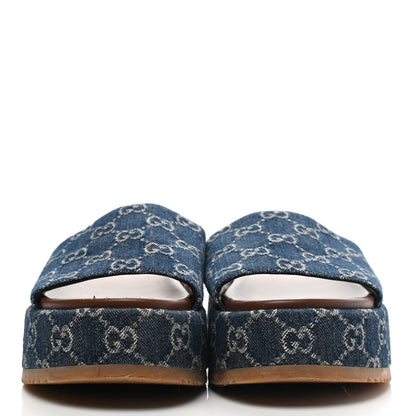Gucci New Denim GG Monogram Angelina Platform 55mm Slide Sandals 39.5 Blue Tea 2 of 12
