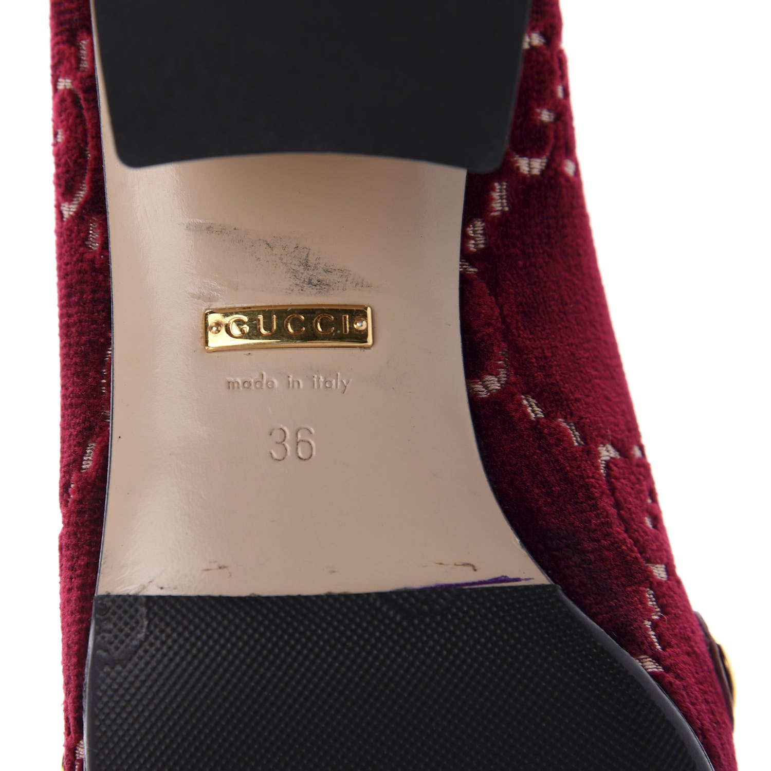 Gucci Velvet GG Monogram Sylvie Web Chain Mid Heel Loafers 36 Red Cipria 9 of 9