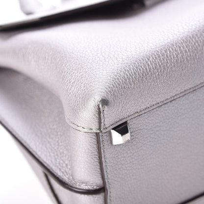MCM Metallic Grained Calfskin Medium Milla Convertible Backpack Spike Silver 8 of 13