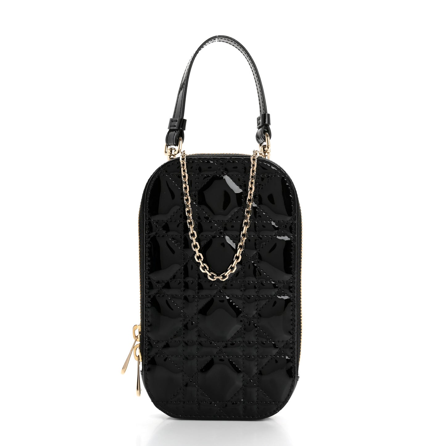 Patent Cannage Lady Dior Phone Holder Black