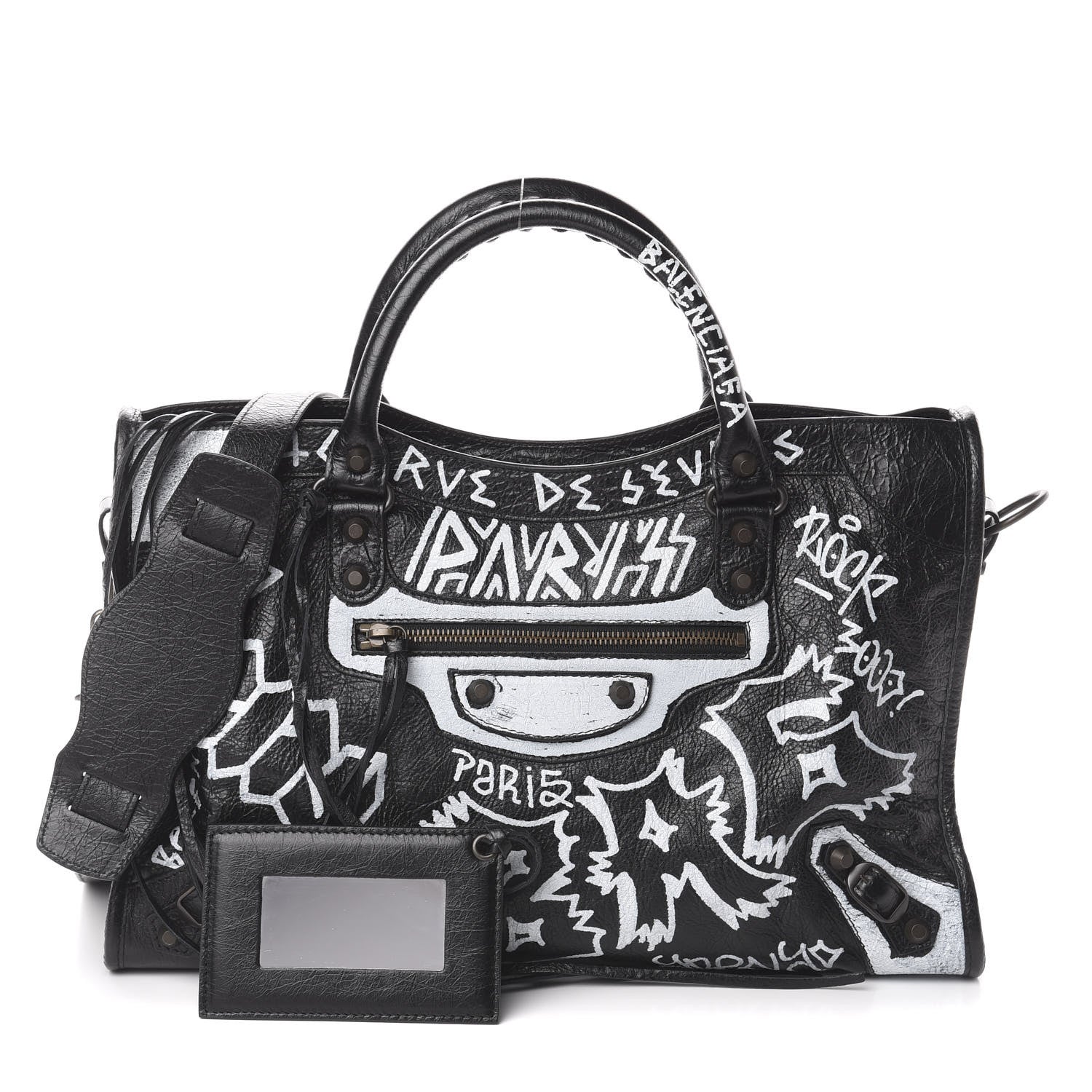 Balenciaga Agneau Arena Graffiti All Over Classic Hardware City Black White 1 of 7
