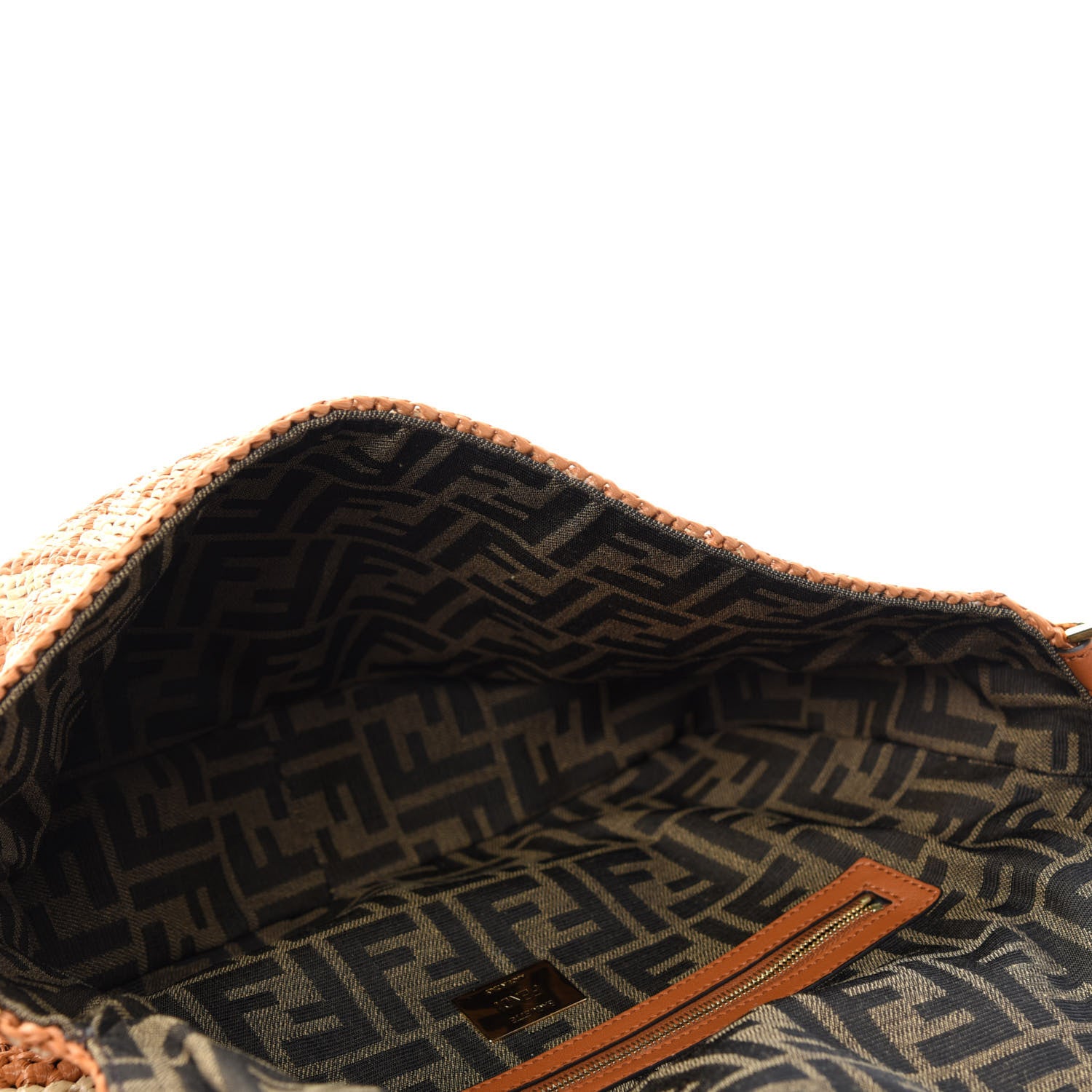 Fendi Raffia Vitello Seta FF Woven Large Baguette Brick Natural 6 of 13