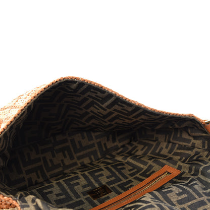 Fendi Raffia Vitello Seta FF Woven Large Baguette Brick Natural 6 of 13