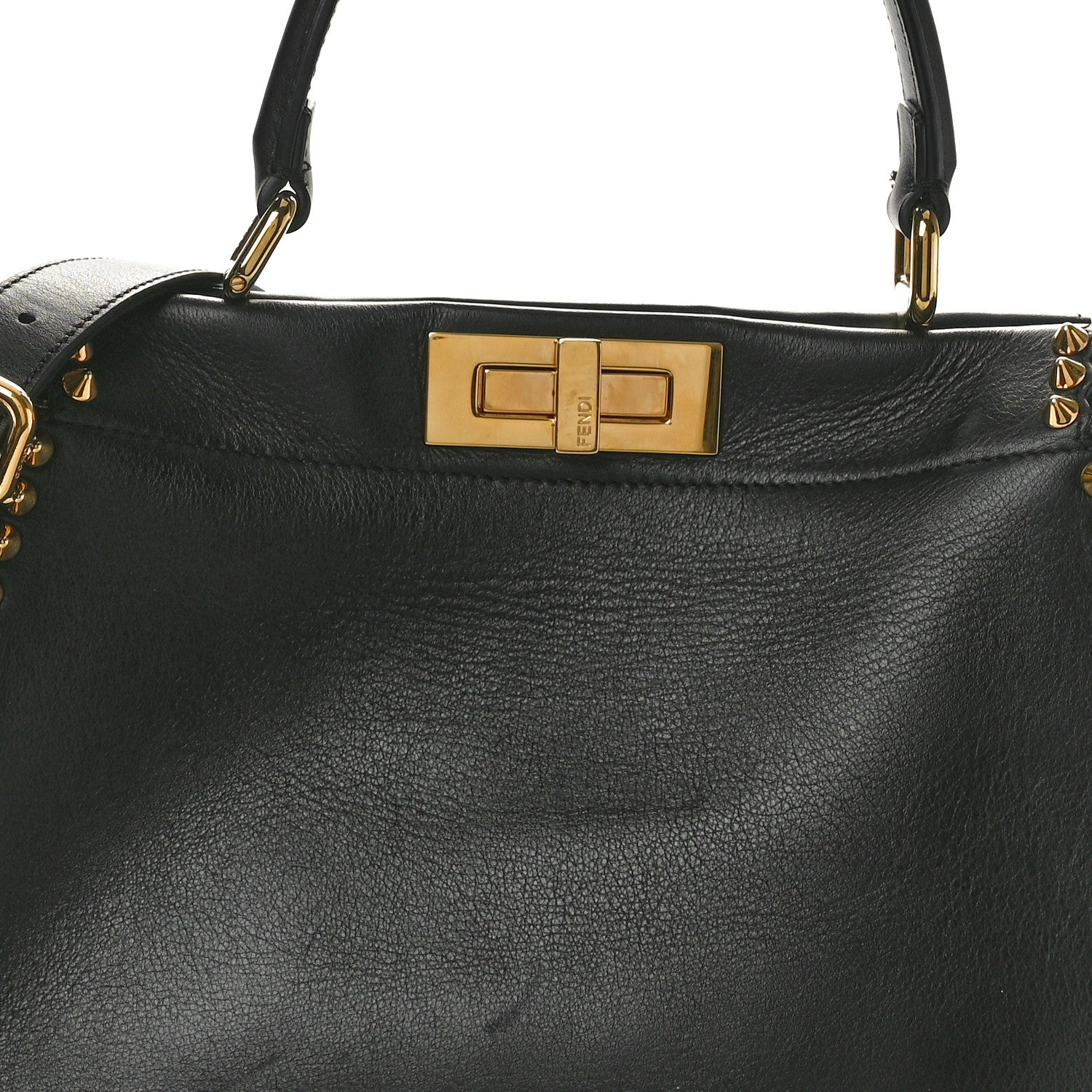 Fendi Vitello Seta Shiny Nappa Scalloped Studded Medium Peekaboo Iconic Satchel Black 8 of 14