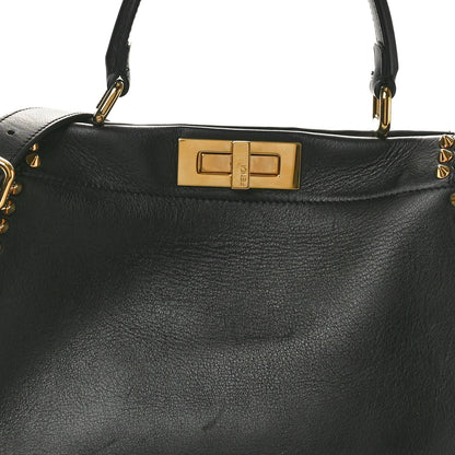 Fendi Vitello Seta Shiny Nappa Scalloped Studded Medium Peekaboo Iconic Satchel Black 8 of 14