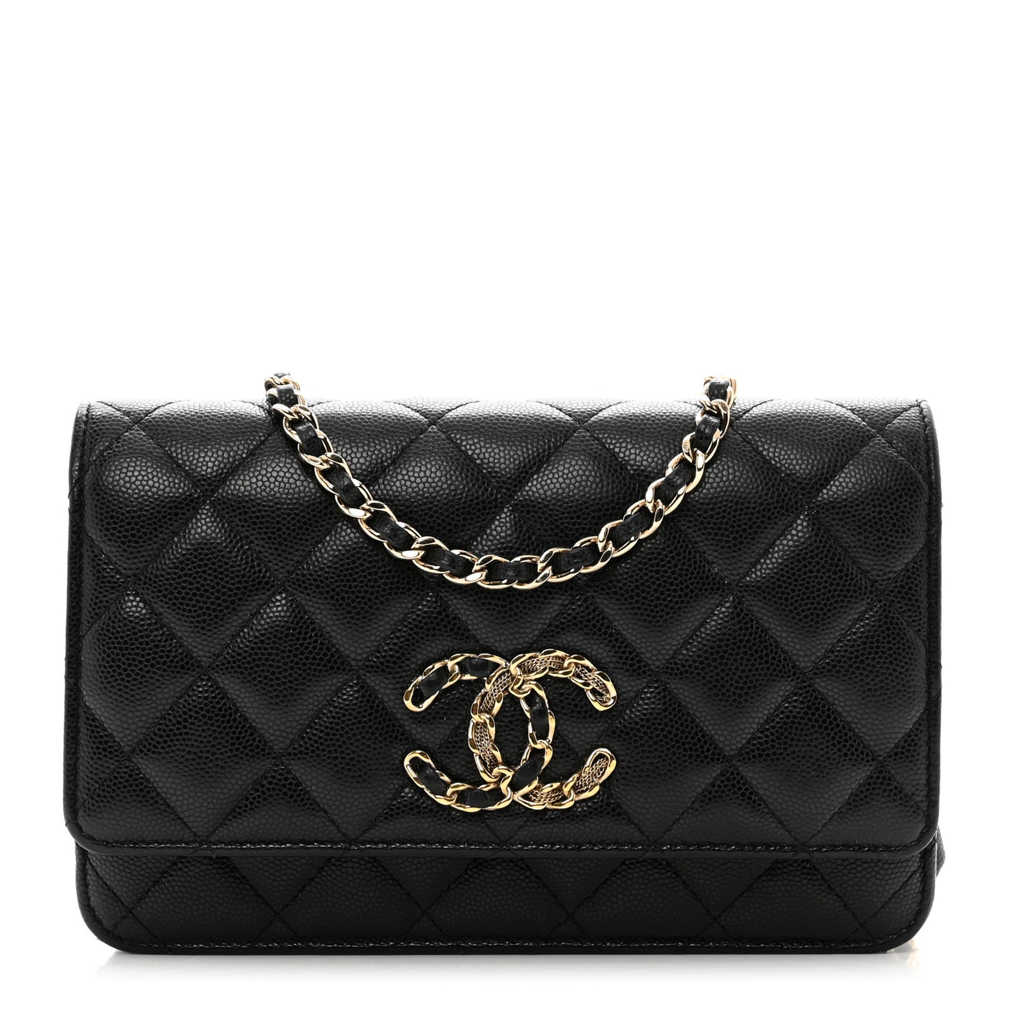 Caviar Quilted French New Wave Chain CC Wallet On Chain WOC Black