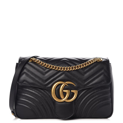 Gucci Calfskin Matelasse Medium GG Marmont Shoulder Bag Black 1 of 8