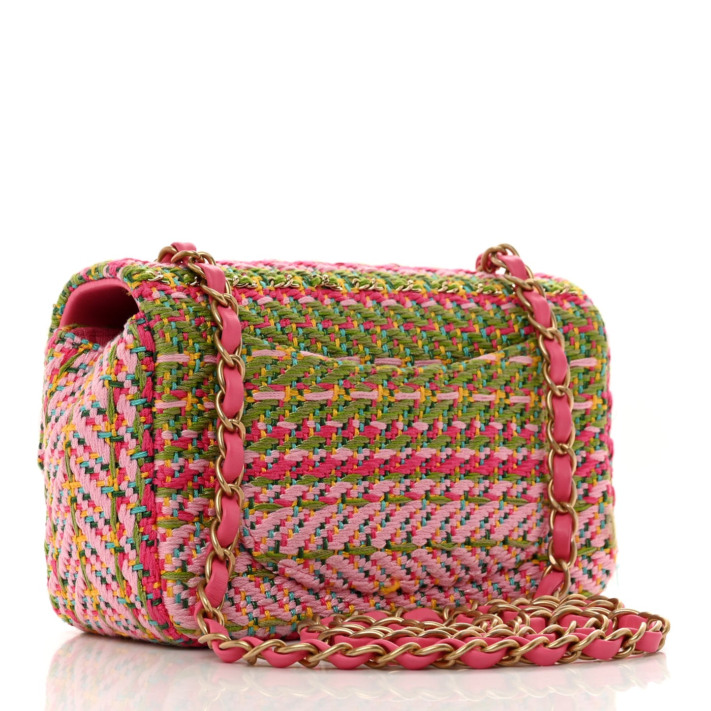 Cotton Mixed Fibers Woven Mini Rectangular Flap Pink Green