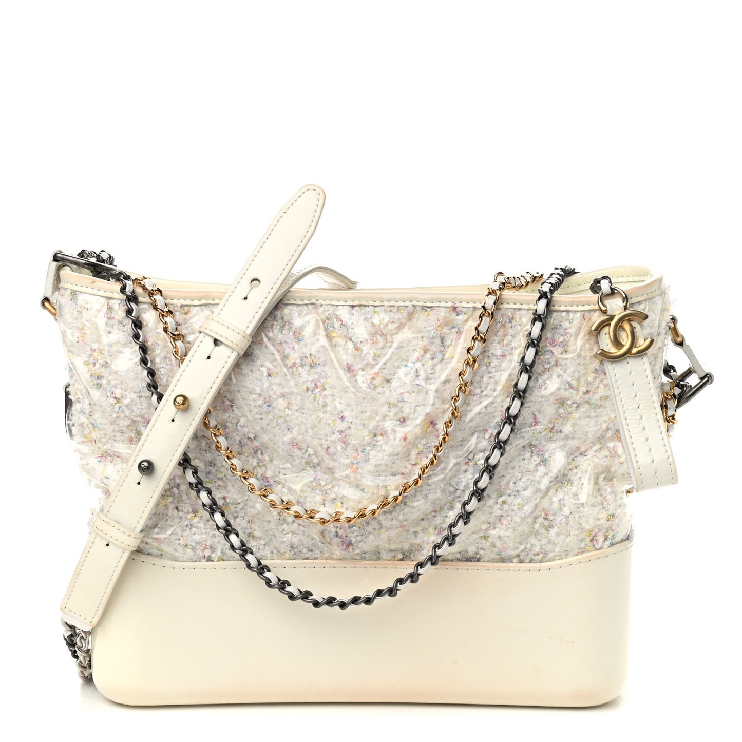 Tweed PVC Patent Chevron Quilted Medium Gabrielle Hobo White