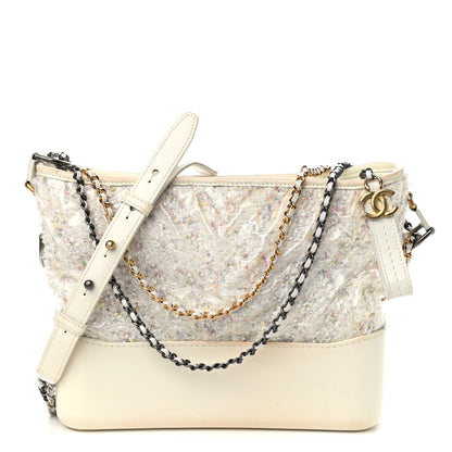 Chanel Tweed PVC Patent Chevron Quilted Medium Gabrielle Hobo White 1 of 15