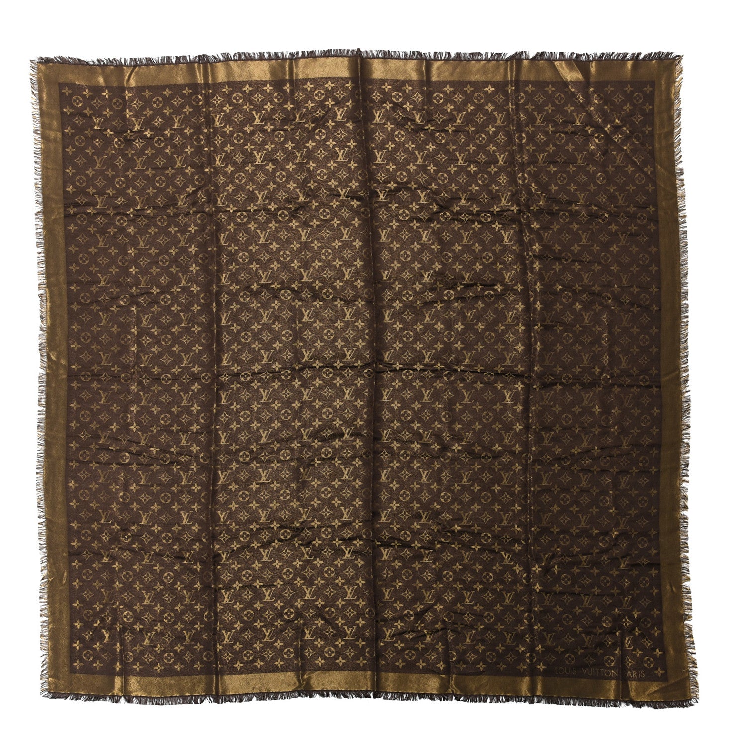 Louis Vuitton Silk Lurex Wool Monogram Shine Shawl Brown 1 of 4