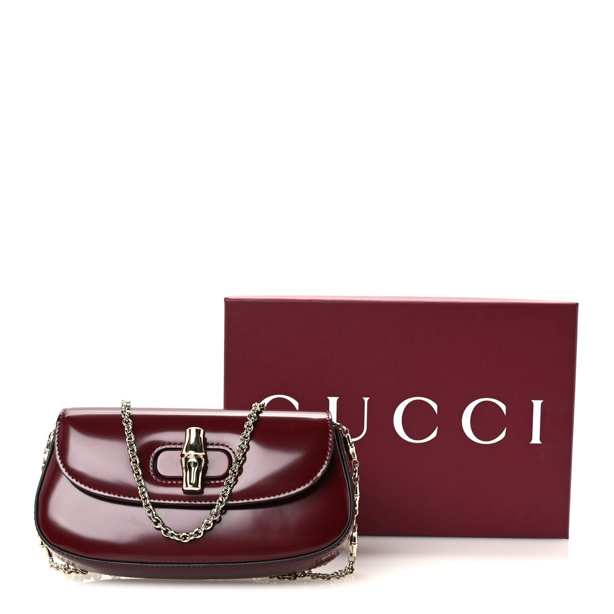 Shiny Calfskin Small Bamboo Night Bag Rosso Ancora