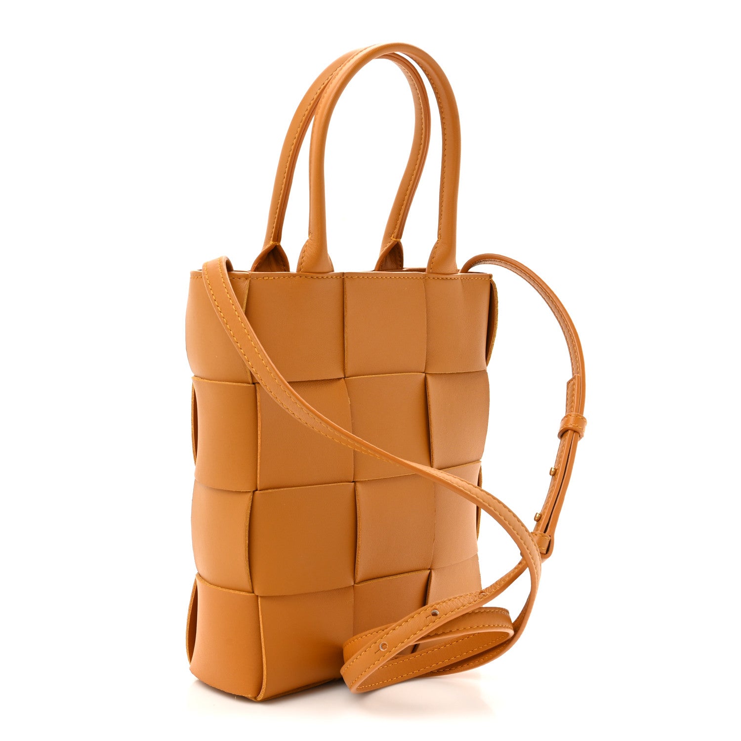 Bottega Veneta Lambskin Maxi Intrecciato Mini North South Cassette Tote Camel Gold 3 of 9