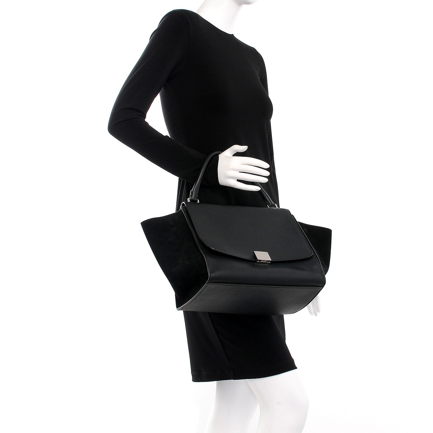 Celine Drummed Calfskin Suede Medium Trapeze Black 3 of 7
