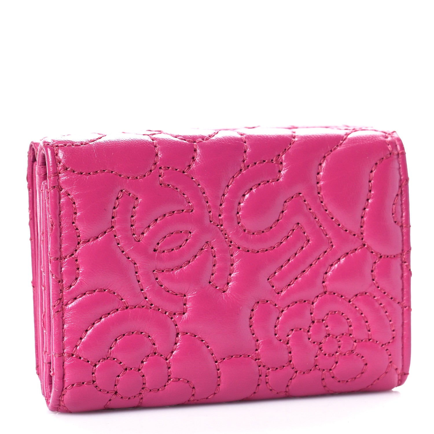 Chanel Lambskin Camellia Embossed Compact Wallet Fuchsia 3 of 10