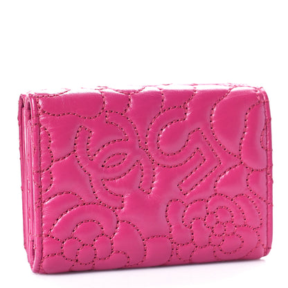 Chanel Lambskin Camellia Embossed Compact Wallet Fuchsia 3 of 10