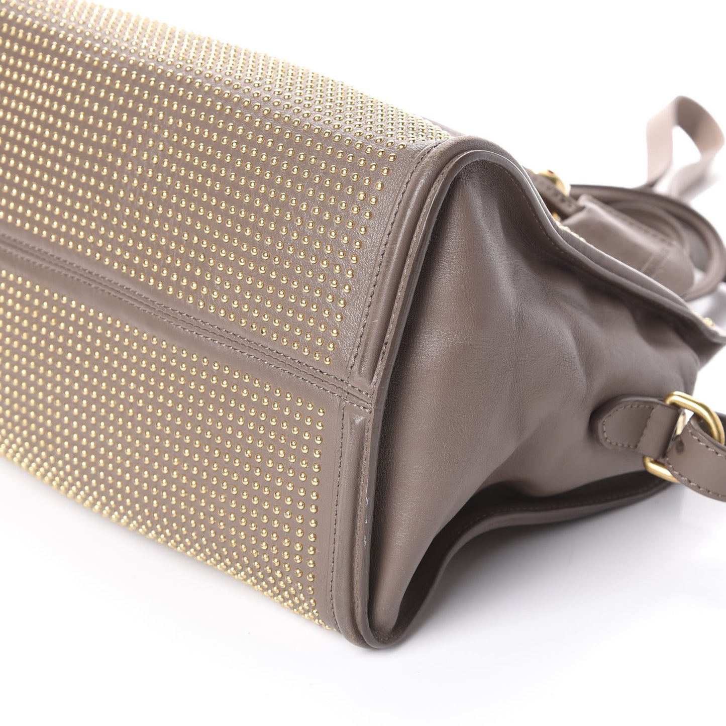 Calfskin Small Studded Padlock Zip Around Tote Taupe