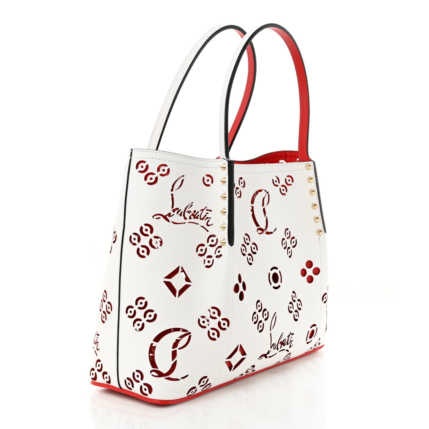 Christian Louboutin Calfskin Loubinthesky Small Perforated Cabarock Spikes Tote Snow 3 of 9