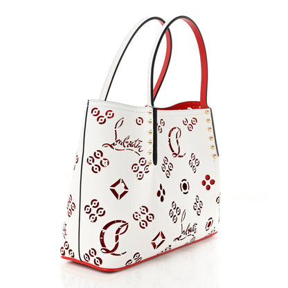 Christian Louboutin Calfskin Loubinthesky Small Perforated Cabarock Spikes Tote Snow 3 of 9