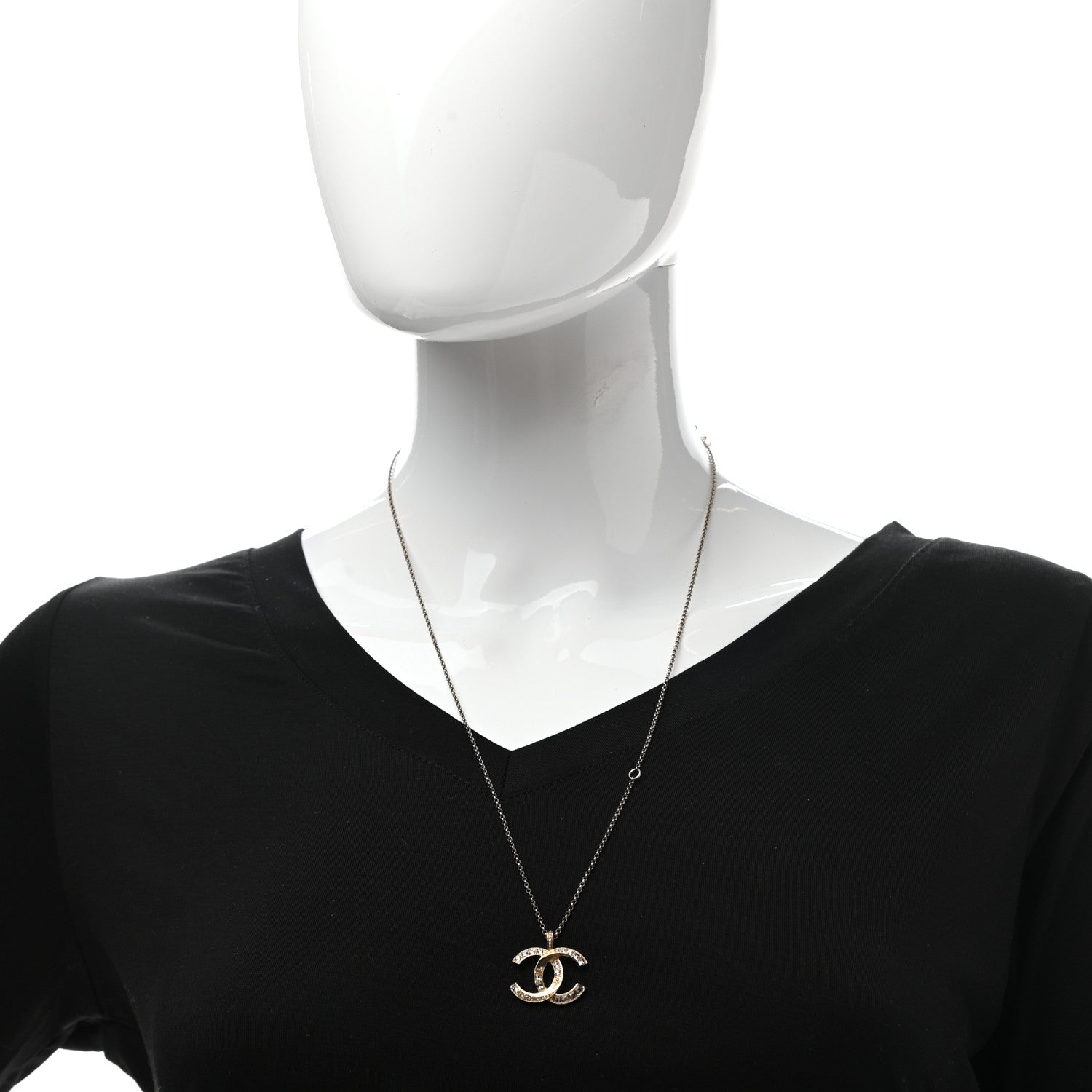 Chanel Crystal CC Pendant Necklace Gold 2 of 6
