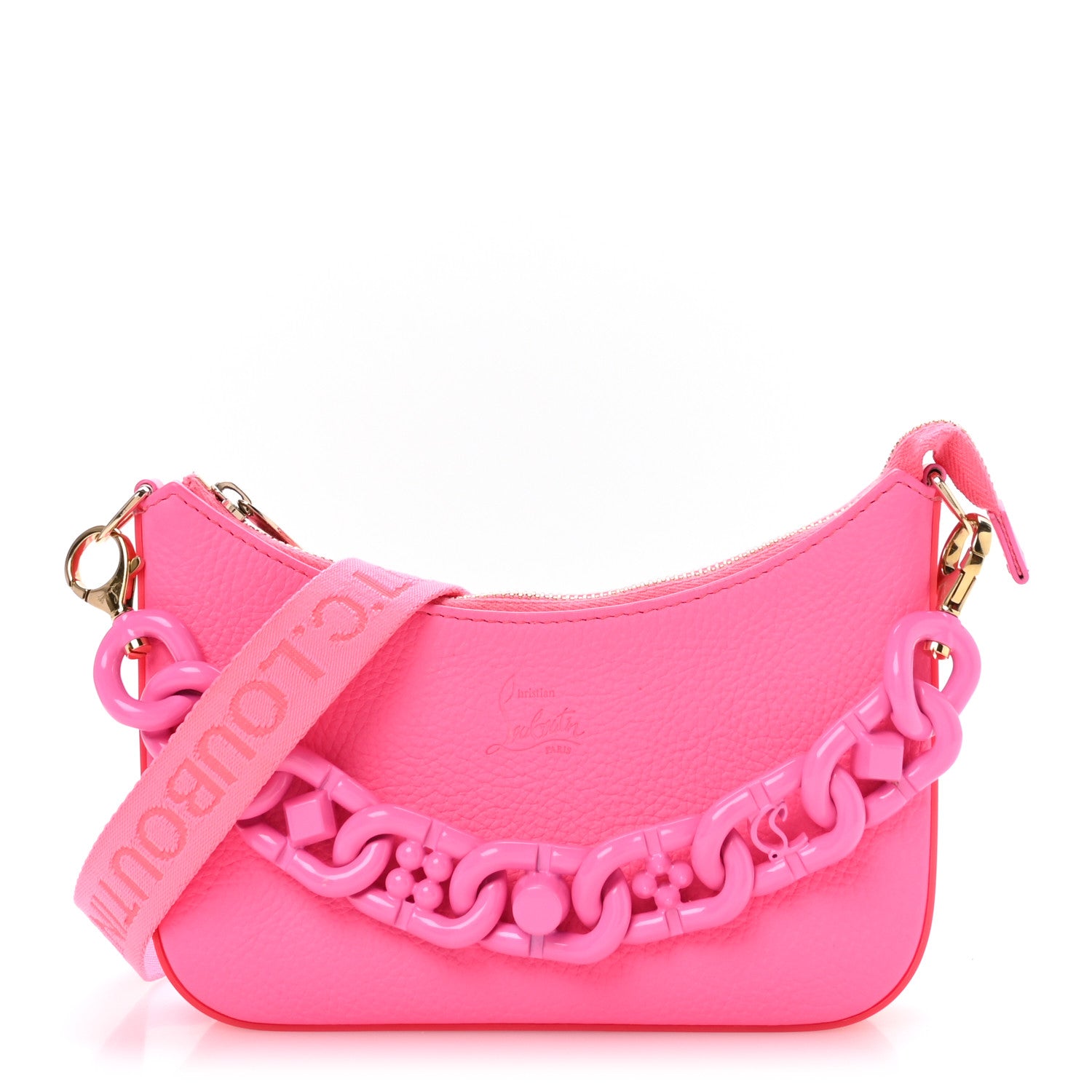 Christian Louboutin Calfskin Gomme Mini Loubila Chain Shoulder Bag Fluo Pink 1 of 12