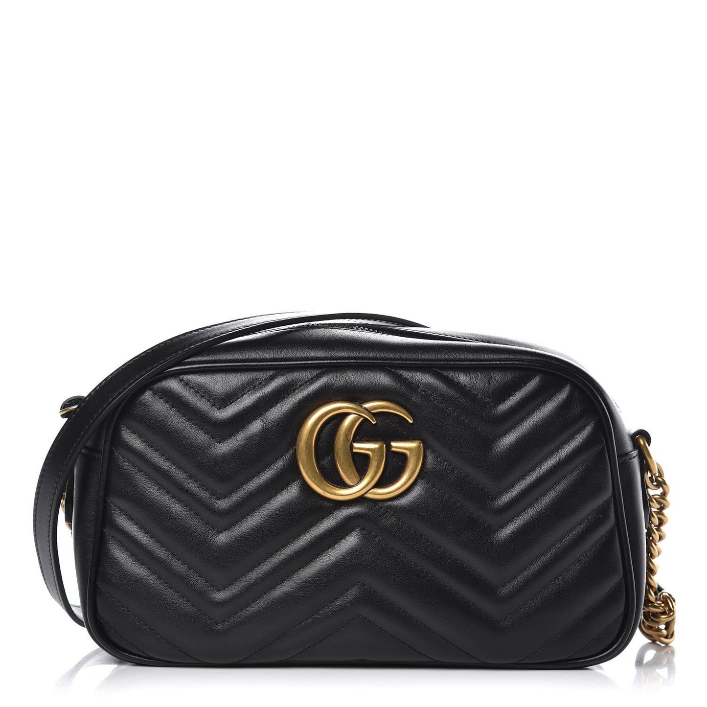 Calfskin Matelasse Small GG Marmont Chain Shoulder Bag Black