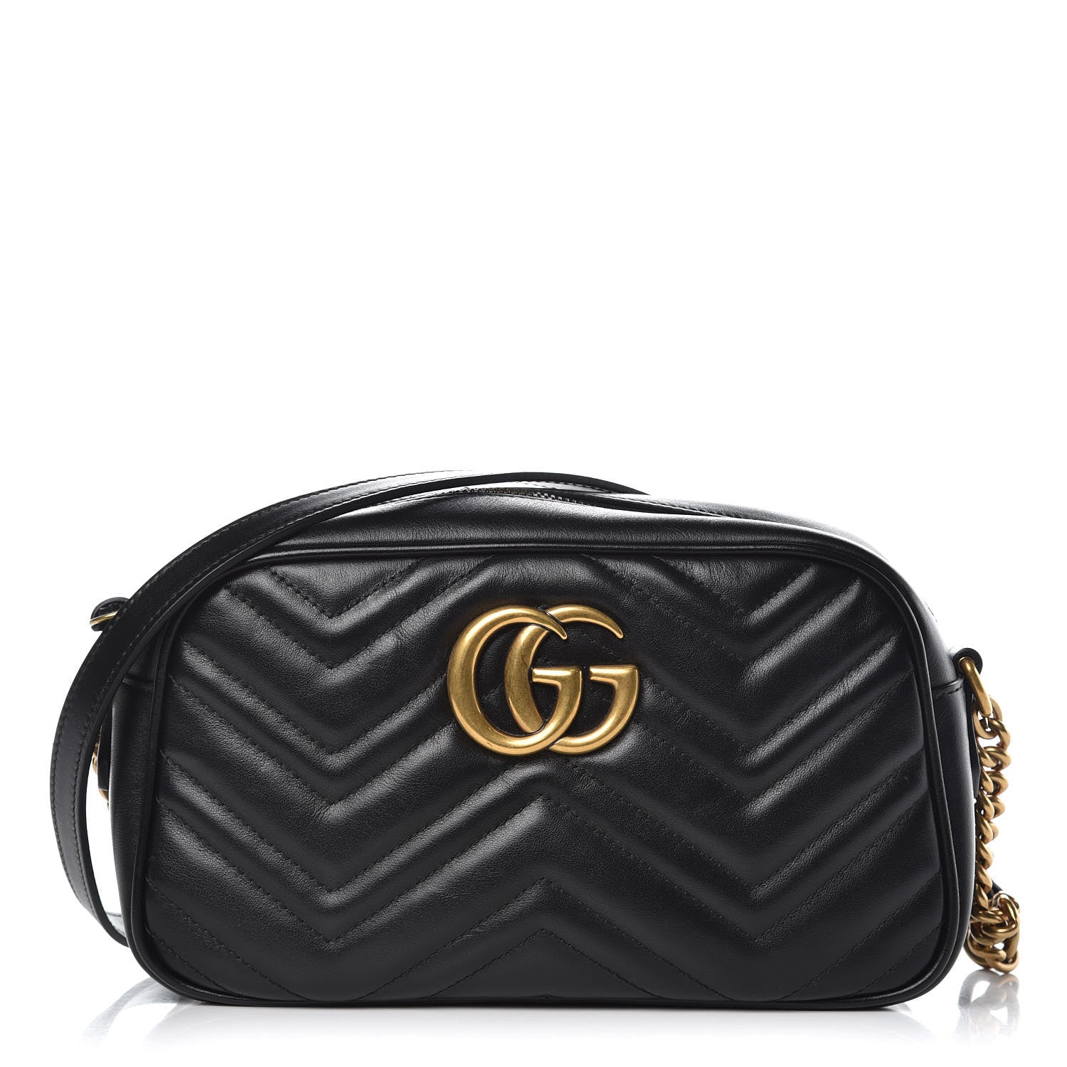 Gucci Calfskin Matelasse Small GG Marmont Chain Shoulder Bag Black 1 of 11