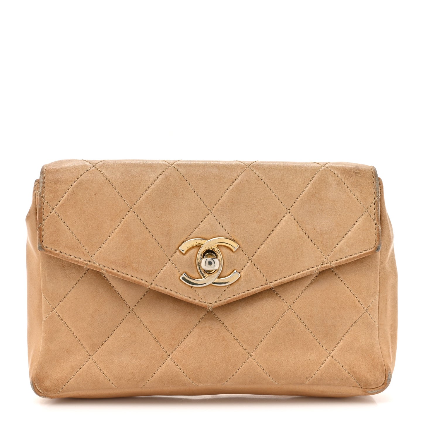 Lambskin Quilted Flap Waist Belt Bag 65 26 Beige