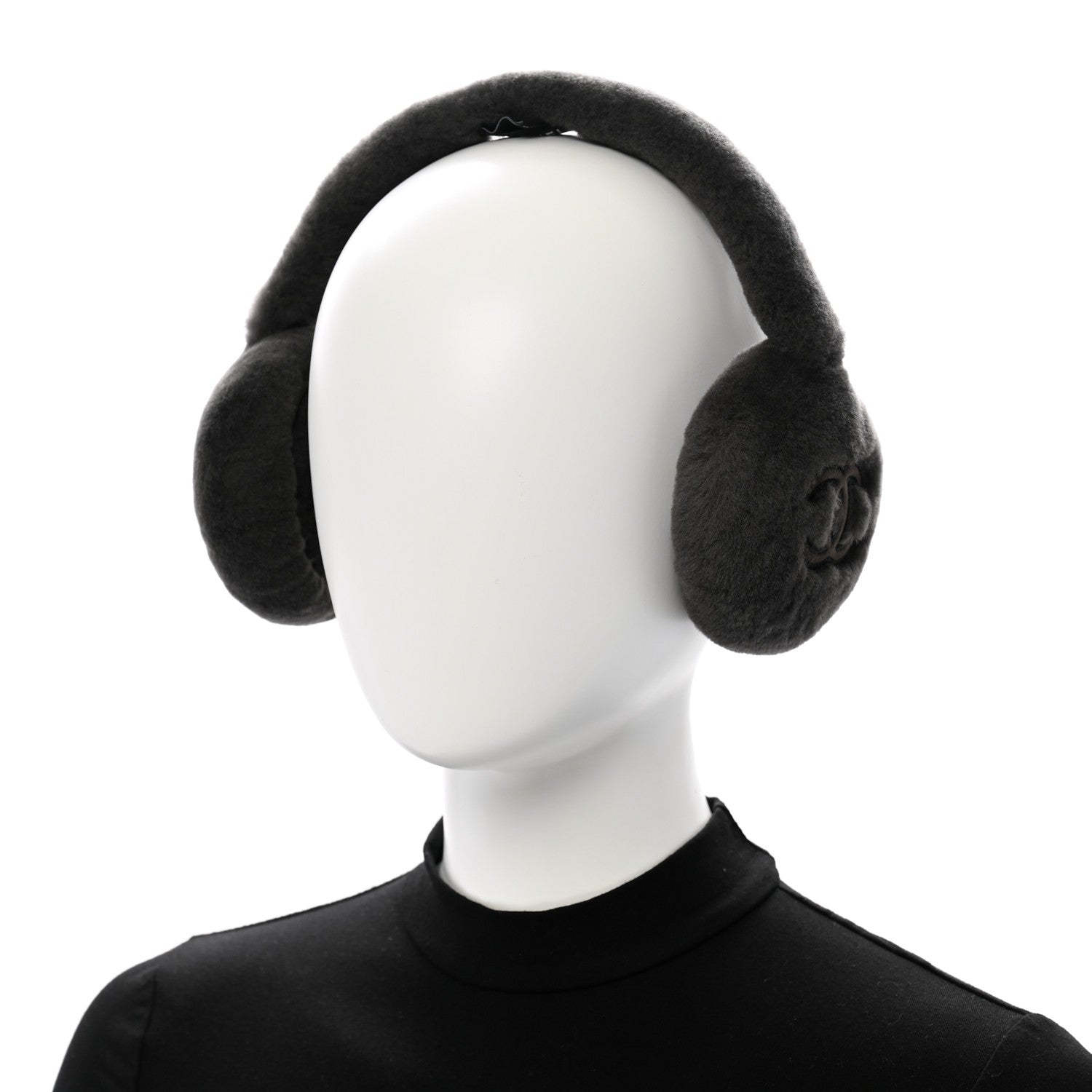 Chanel Shearling CC Ear Muffs Dark Grey 2 of 6