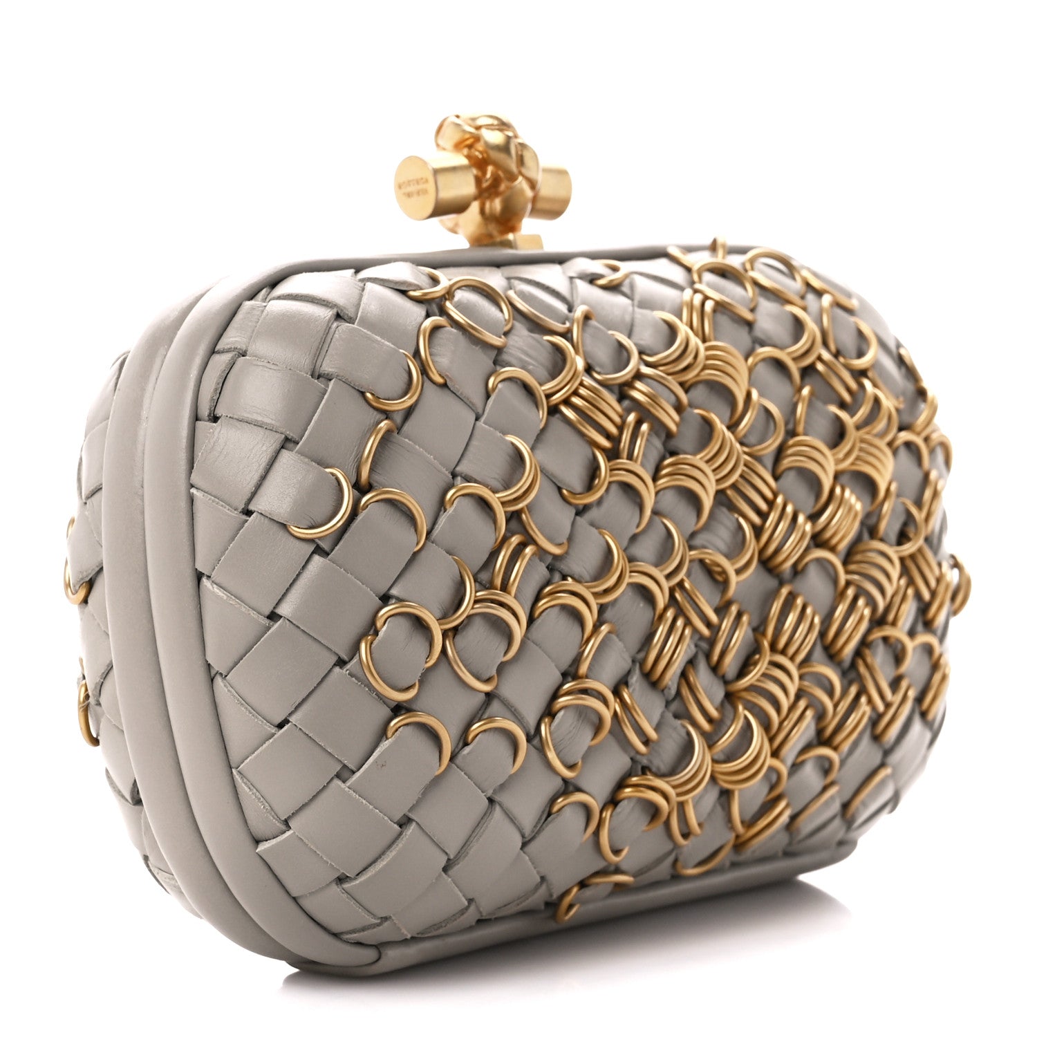 Bottega Veneta Nappa Intrecciato Knot Clutch Grey Gold 3 of 9
